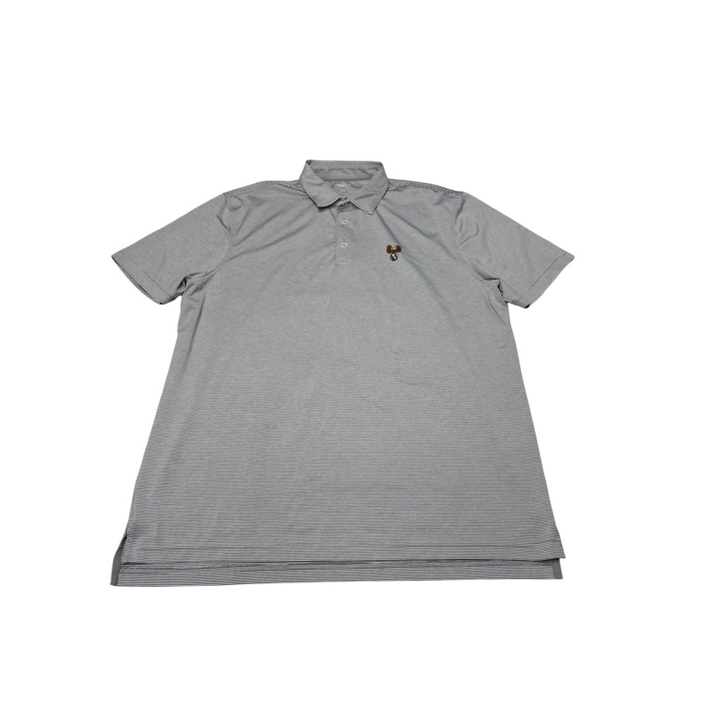 Johnnie-O Mens XL Grey Striped Performance Polo Shirt Eagle Globe 1924 Logo